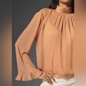 Anthropologie Peach High-Neck Blouse